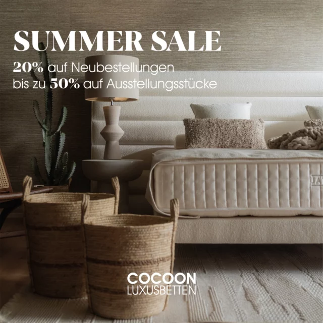 Der COOCOON Summer Sale hat begonnen!
Sichern Sie sich jetzt 20% bis 50% Rabatt auf Boxspringbetten, Matratzen und Topper.